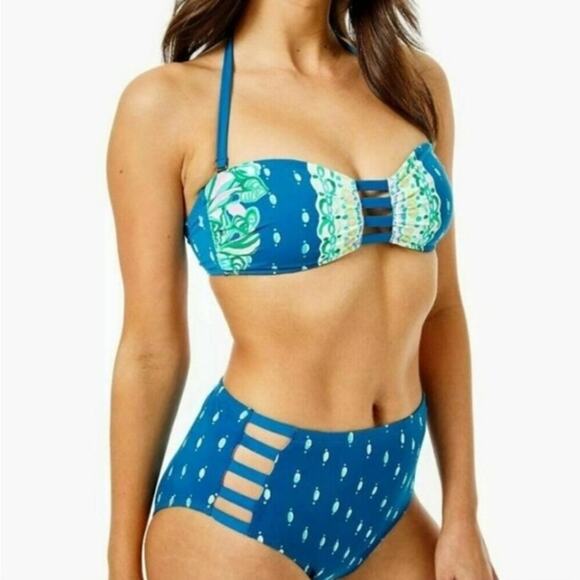 Lilly Pulitzer Other - Lilly Pulitzer Rumy High Waisted Bikini Bottom Macaw Blue Coconut Row Size 8 NWT